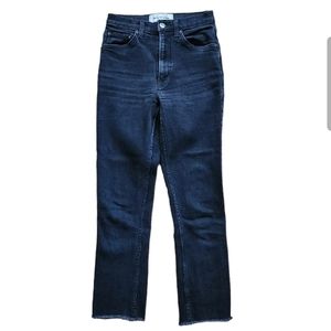 Reformation Liza High Rise Straight Jeans Black Size 25 Mom Jean Raw Hem Cropped
